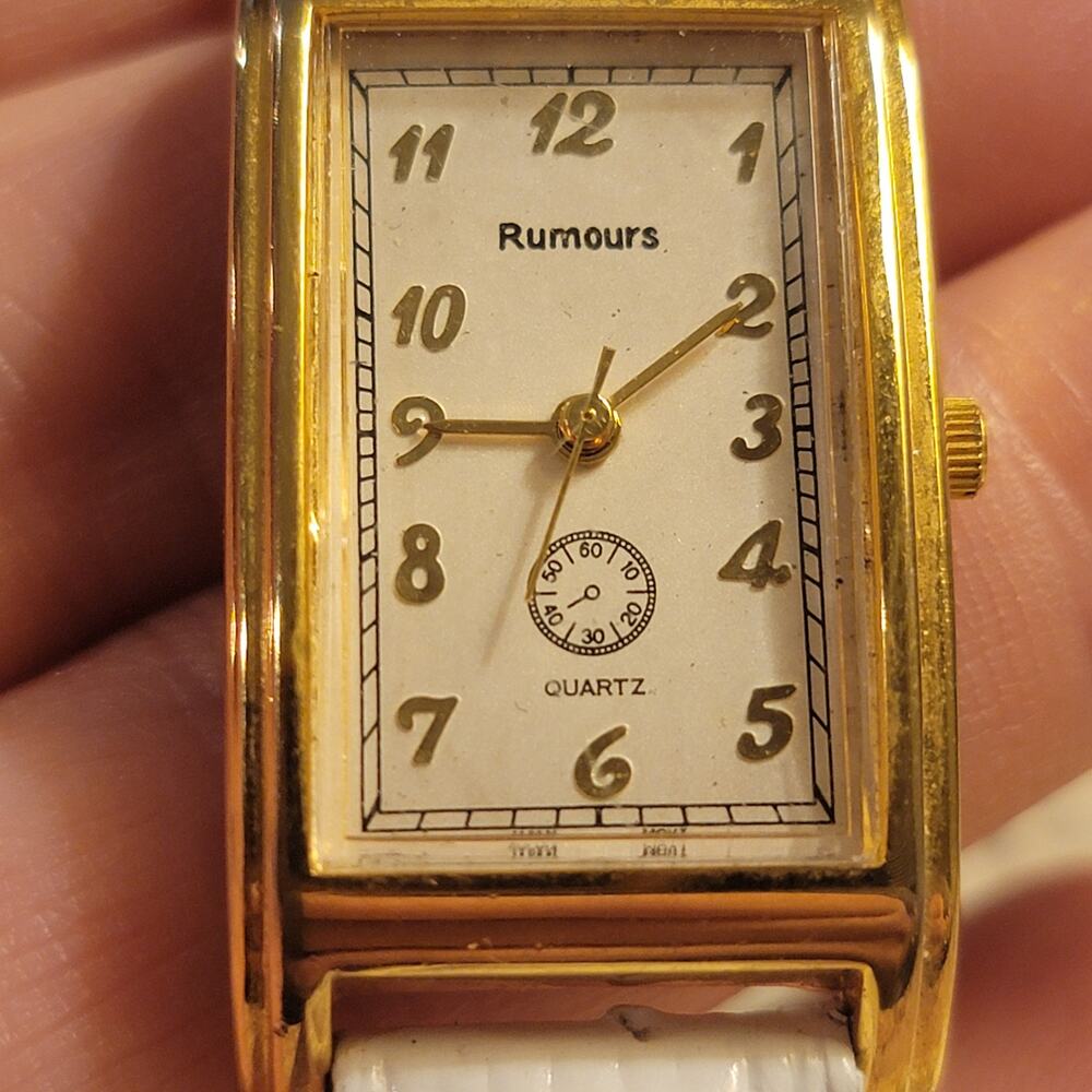 Rumours Gold-Tone Rectangular Quartz Watch White Strap, Vintage Style